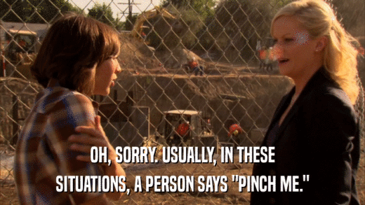 OH, SORRY. USUALLY, IN THESE SITUATIONS, A PERSON SAYS 
