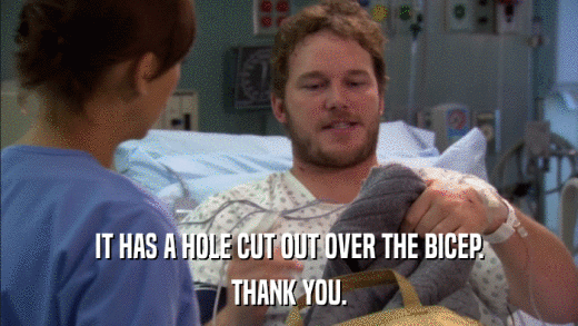 IT HAS A HOLE CUT OUT OVER THE BICEP. THANK YOU. 