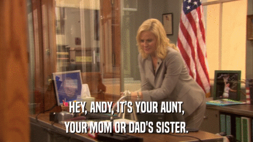 HEY, ANDY, IT'S YOUR AUNT, YOUR MOM OR DAD'S SISTER. 