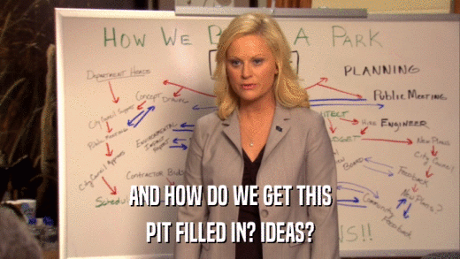 AND HOW DO WE GET THIS PIT FILLED IN? IDEAS? 