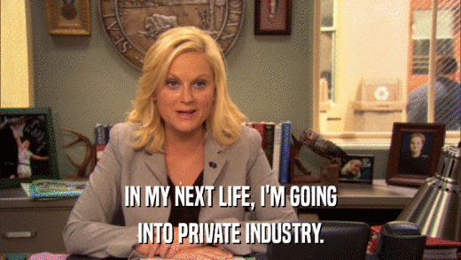 IN MY NEXT LIFE, I'M GOING INTO PRIVATE INDUSTRY. 