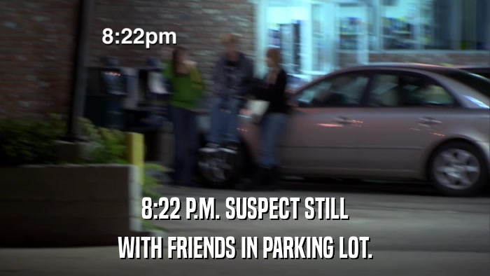 8:22 P.M. SUSPECT STILL WITH FRIENDS IN PARKING LOT. 
