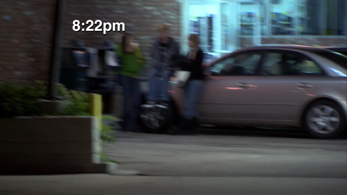 8:22 P.M. SUSPECT STILL WITH FRIENDS IN PARKING LOT. 