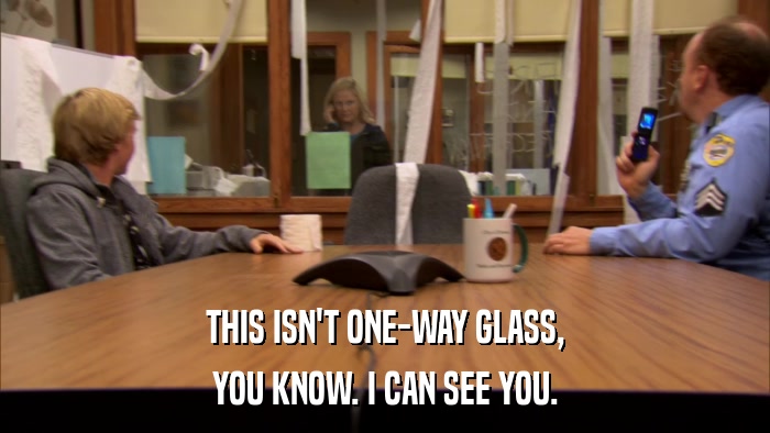 THIS ISN'T ONE-WAY GLASS, YOU KNOW. I CAN SEE YOU. 