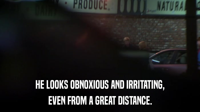 HE LOOKS OBNOXIOUS AND IRRITATING, EVEN FROM A GREAT DISTANCE. 