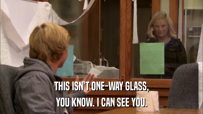 THIS ISN'T ONE-WAY GLASS, YOU KNOW. I CAN SEE YOU. 