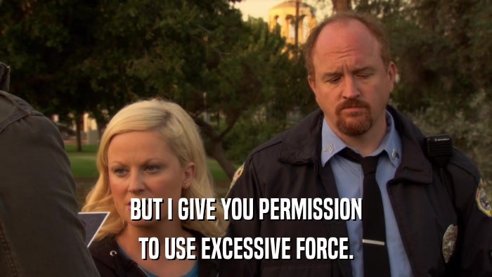 BUT I GIVE YOU PERMISSION TO USE EXCESSIVE FORCE. 