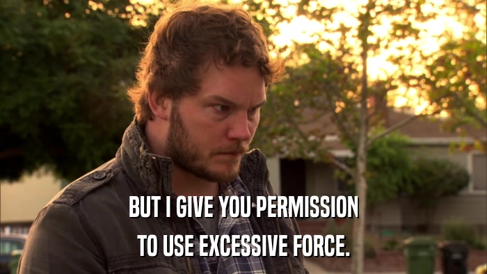 BUT I GIVE YOU PERMISSION TO USE EXCESSIVE FORCE. 