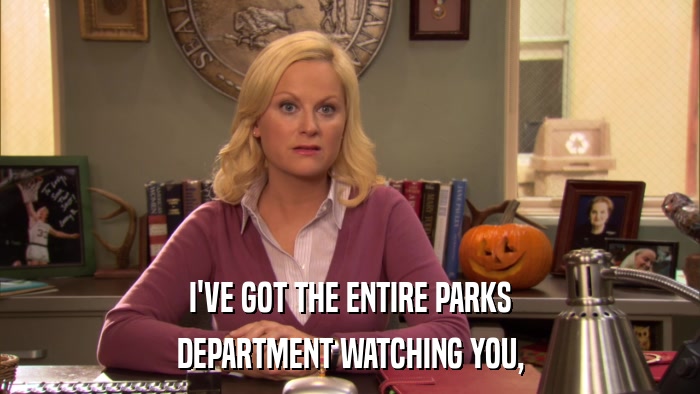 I'VE GOT THE ENTIRE PARKS DEPARTMENT WATCHING YOU, 