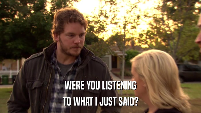 WERE YOU LISTENING TO WHAT I JUST SAID? 