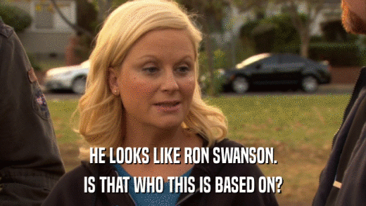 HE LOOKS LIKE RON SWANSON. IS THAT WHO THIS IS BASED ON? 