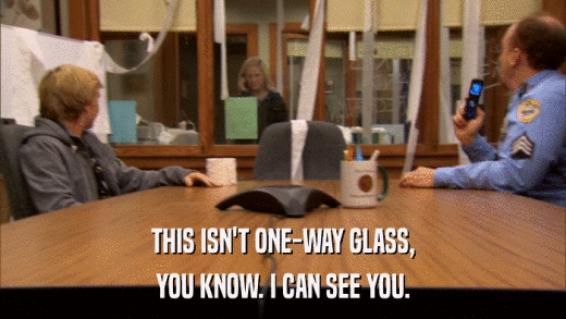 THIS ISN'T ONE-WAY GLASS, YOU KNOW. I CAN SEE YOU. 