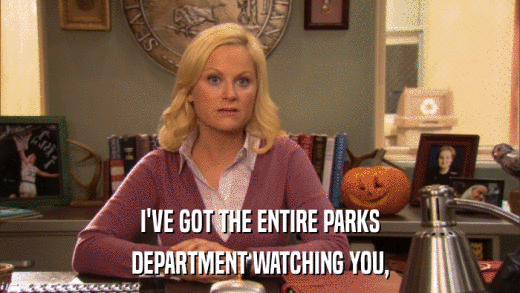 I'VE GOT THE ENTIRE PARKS DEPARTMENT WATCHING YOU, 