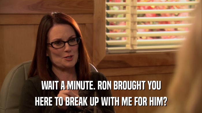 WAIT A MINUTE. RON BROUGHT YOU HERE TO BREAK UP WITH ME FOR HIM? 