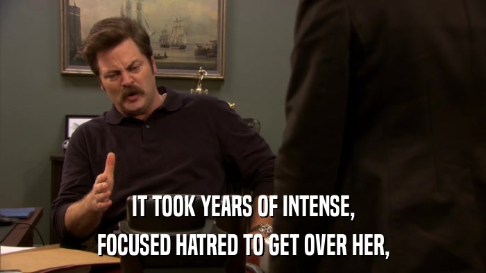 IT TOOK YEARS OF INTENSE, FOCUSED HATRED TO GET OVER HER, 