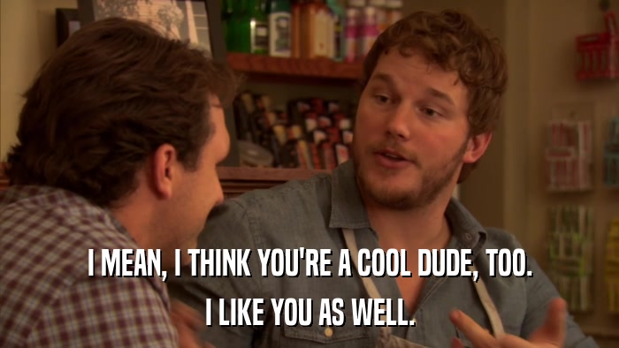 I MEAN, I THINK YOU'RE A COOL DUDE, TOO. I LIKE YOU AS WELL. 