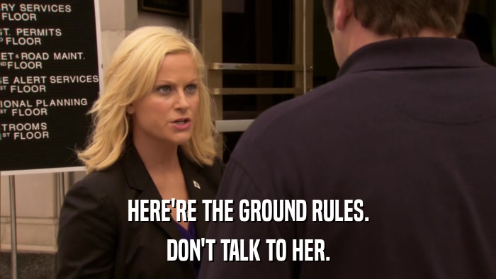 HERE'RE THE GROUND RULES. DON'T TALK TO HER. 