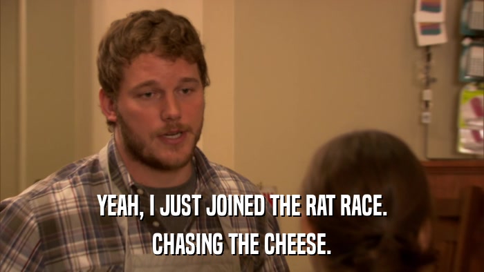 YEAH, I JUST JOINED THE RAT RACE. CHASING THE CHEESE. 