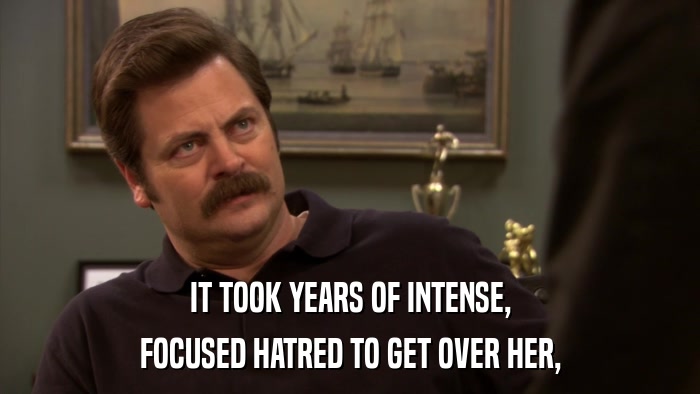 IT TOOK YEARS OF INTENSE, FOCUSED HATRED TO GET OVER HER, 