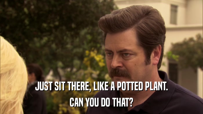 JUST SIT THERE, LIKE A POTTED PLANT. CAN YOU DO THAT? 