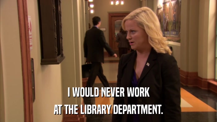 I WOULD NEVER WORK AT THE LIBRARY DEPARTMENT. 