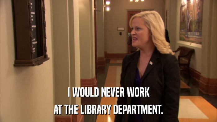 I WOULD NEVER WORK AT THE LIBRARY DEPARTMENT. 