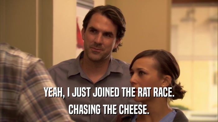 YEAH, I JUST JOINED THE RAT RACE. CHASING THE CHEESE. 