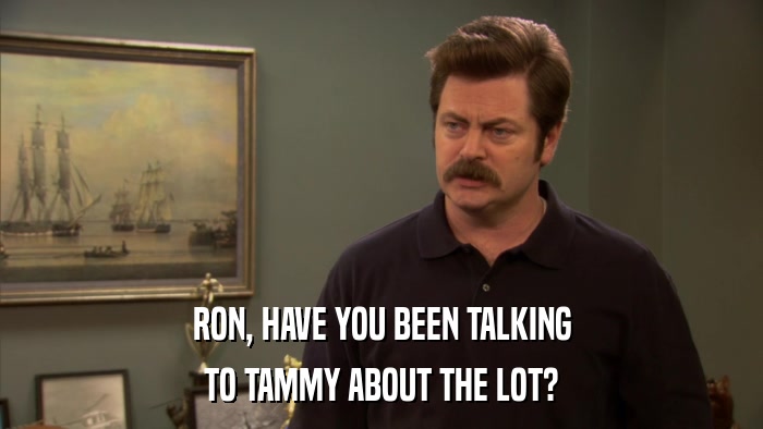 RON, HAVE YOU BEEN TALKING TO TAMMY ABOUT THE LOT? 