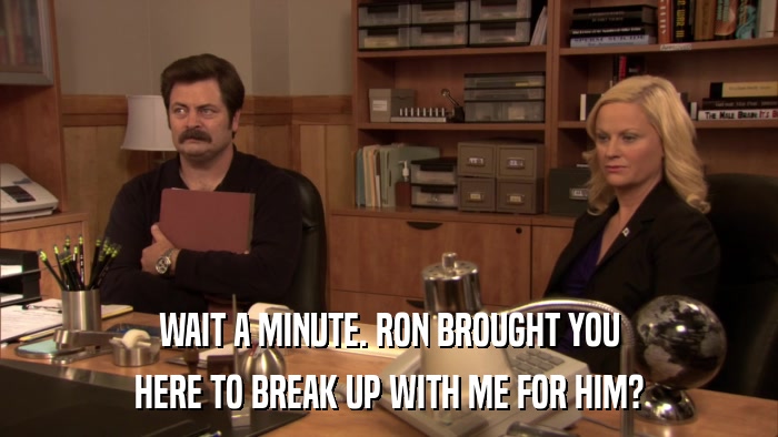 WAIT A MINUTE. RON BROUGHT YOU HERE TO BREAK UP WITH ME FOR HIM? 