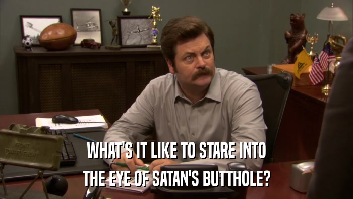 WHAT'S IT LIKE TO STARE INTO THE EYE OF SATAN'S BUTTHOLE? 