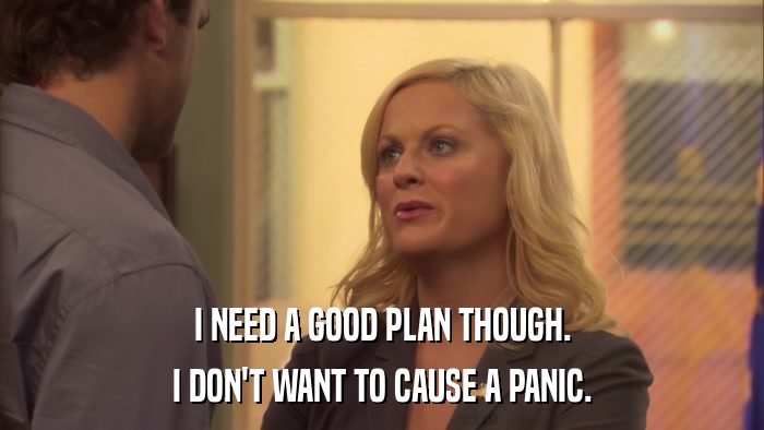 I NEED A GOOD PLAN THOUGH. I DON'T WANT TO CAUSE A PANIC. 