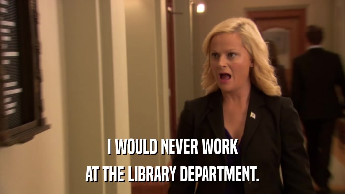 I WOULD NEVER WORK AT THE LIBRARY DEPARTMENT. 