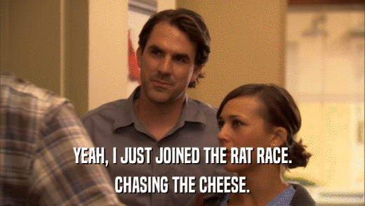 YEAH, I JUST JOINED THE RAT RACE. CHASING THE CHEESE. 