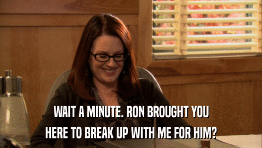 WAIT A MINUTE. RON BROUGHT YOU HERE TO BREAK UP WITH ME FOR HIM? 