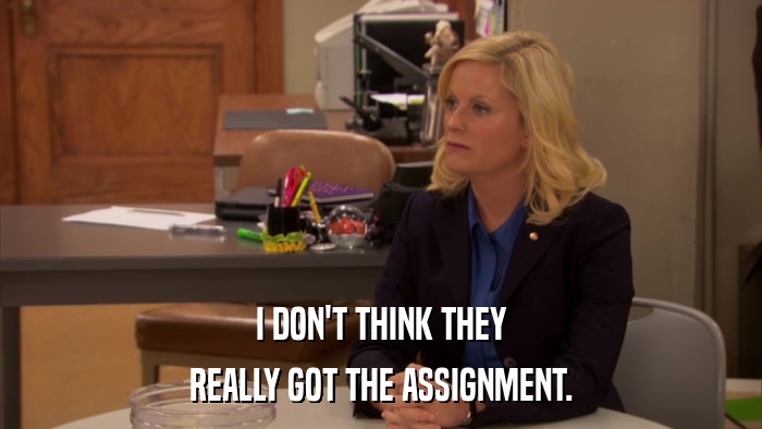 I DON'T THINK THEY REALLY GOT THE ASSIGNMENT. 