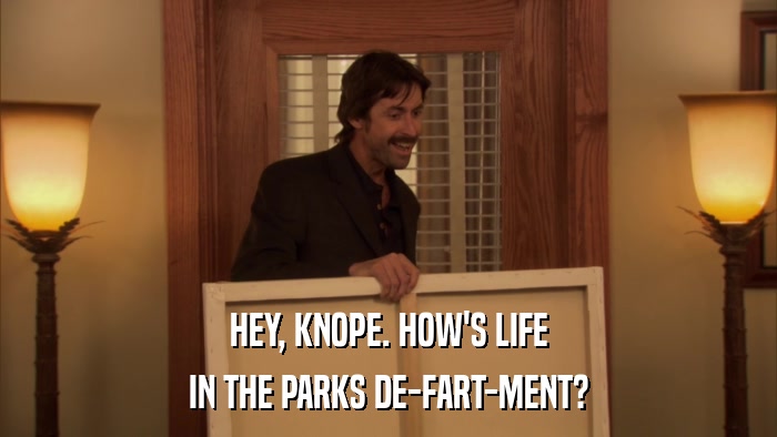 HEY, KNOPE. HOW'S LIFE IN THE PARKS DE-FART-MENT? 