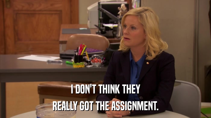 I DON'T THINK THEY REALLY GOT THE ASSIGNMENT. 