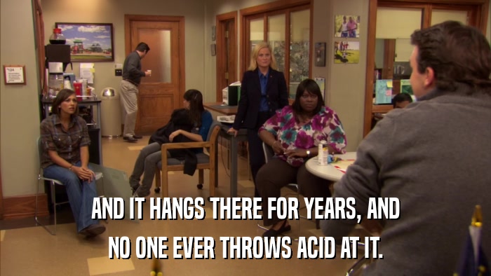 AND IT HANGS THERE FOR YEARS, AND NO ONE EVER THROWS ACID AT IT. 