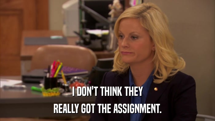I DON'T THINK THEY REALLY GOT THE ASSIGNMENT. 