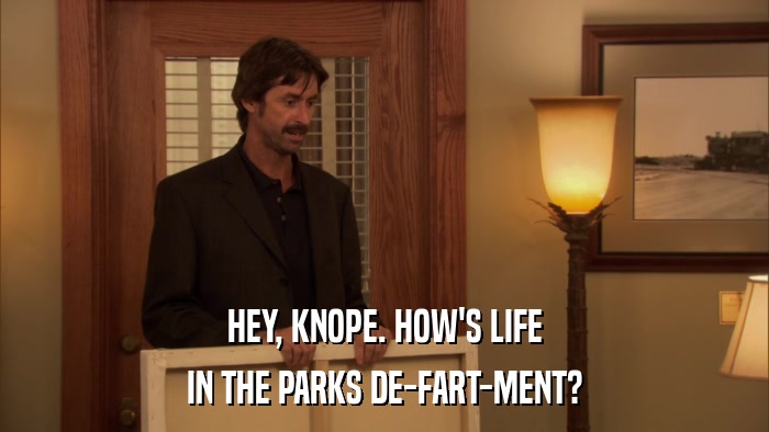 HEY, KNOPE. HOW'S LIFE IN THE PARKS DE-FART-MENT? 