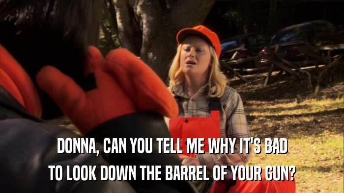 DONNA, CAN YOU TELL ME WHY IT'S BAD TO LOOK DOWN THE BARREL OF YOUR GUN? 