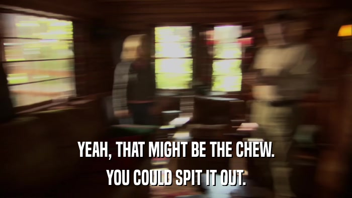 YEAH, THAT MIGHT BE THE CHEW. YOU COULD SPIT IT OUT. 