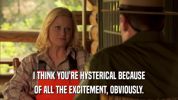 I THINK YOU'RE HYSTERICAL BECAUSE OF ALL THE EXCITEMENT, OBVIOUSLY. 