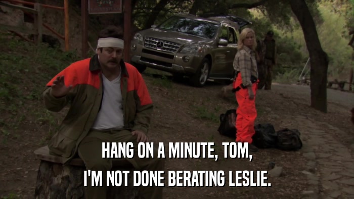 HANG ON A MINUTE, TOM, I'M NOT DONE BERATING LESLIE. 