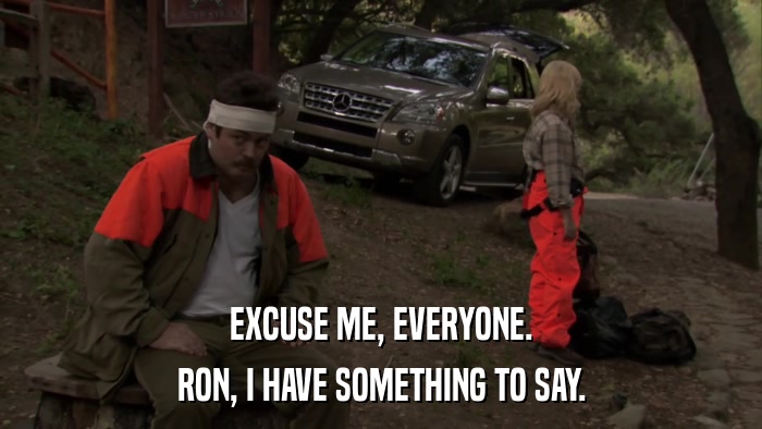 EXCUSE ME, EVERYONE. RON, I HAVE SOMETHING TO SAY. 