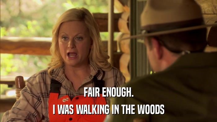 FAIR ENOUGH. I WAS WALKING IN THE WOODS 