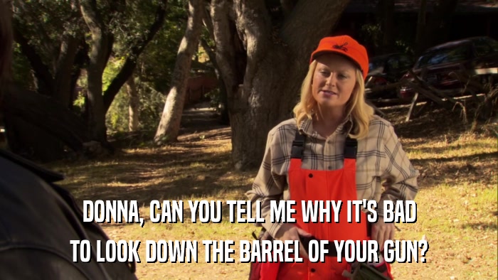 DONNA, CAN YOU TELL ME WHY IT'S BAD TO LOOK DOWN THE BARREL OF YOUR GUN? 
