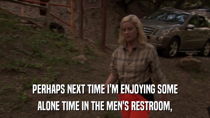 PERHAPS NEXT TIME I'M ENJOYING SOME ALONE TIME IN THE MEN'S RESTROOM, 
