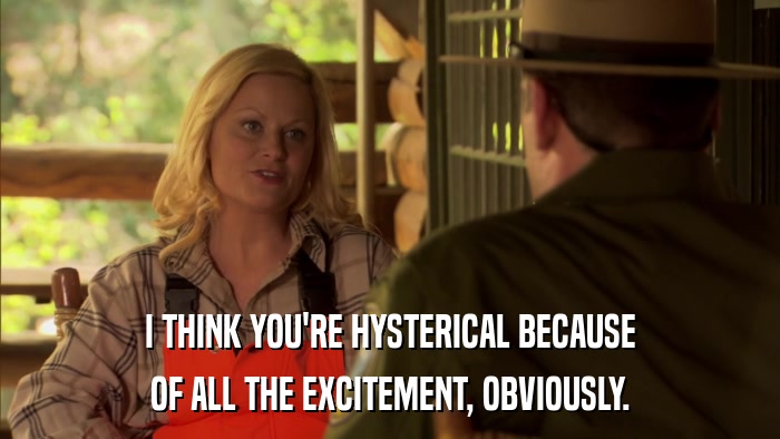 I THINK YOU'RE HYSTERICAL BECAUSE OF ALL THE EXCITEMENT, OBVIOUSLY. 