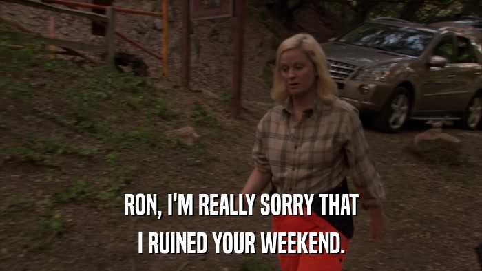RON, I'M REALLY SORRY THAT I RUINED YOUR WEEKEND. 